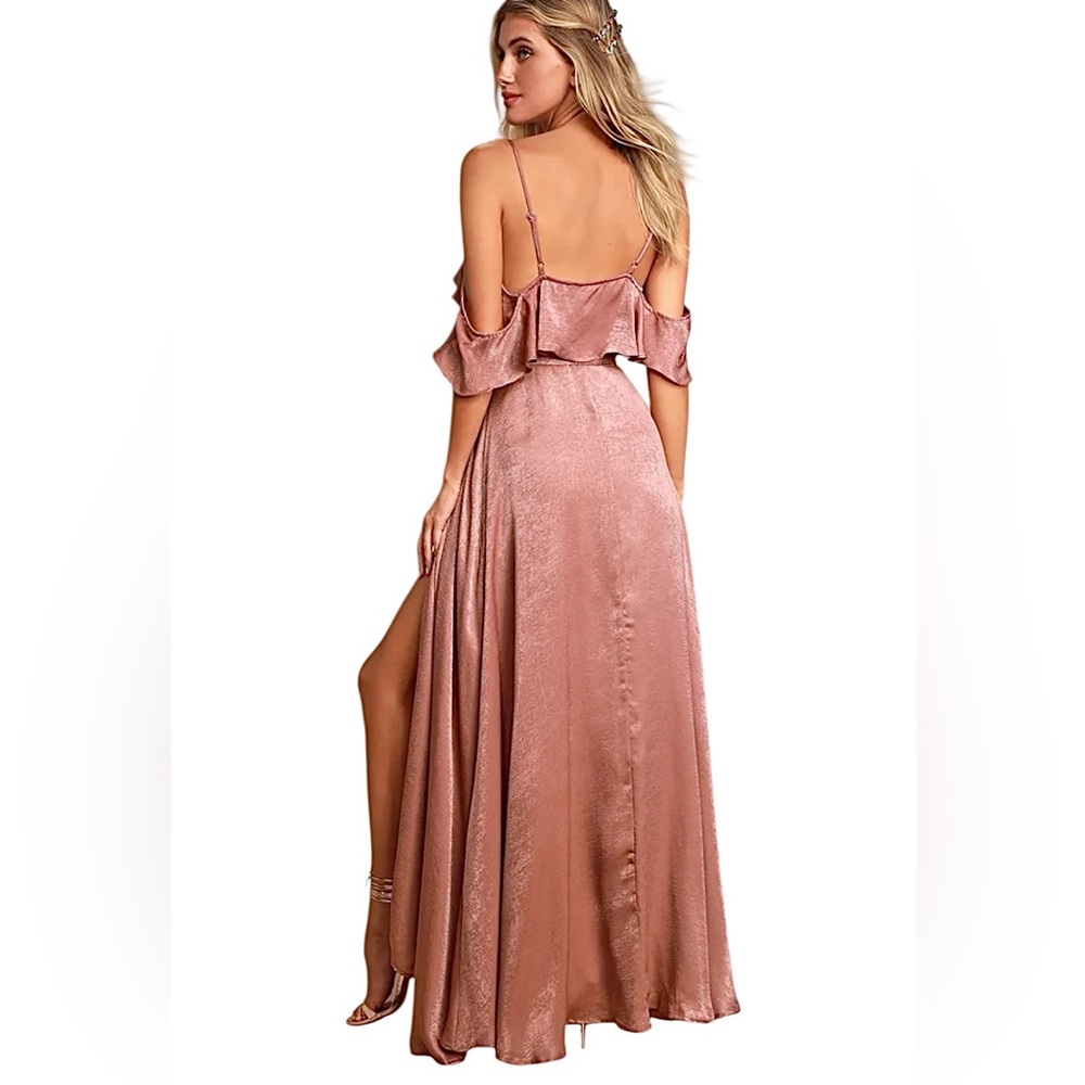 Lulus Moriah Rose Satin Cold Shoulder Wrap Dress Size Small NWT - Picture 4 of 16